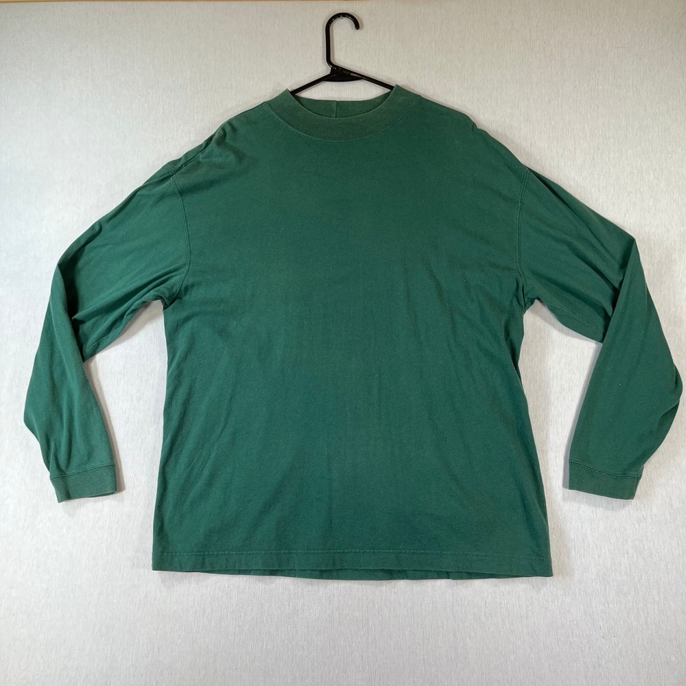 Vintage GAP Shirt Mens M Forest Green Mock Neck Long Sleeve Cotton USA 80s